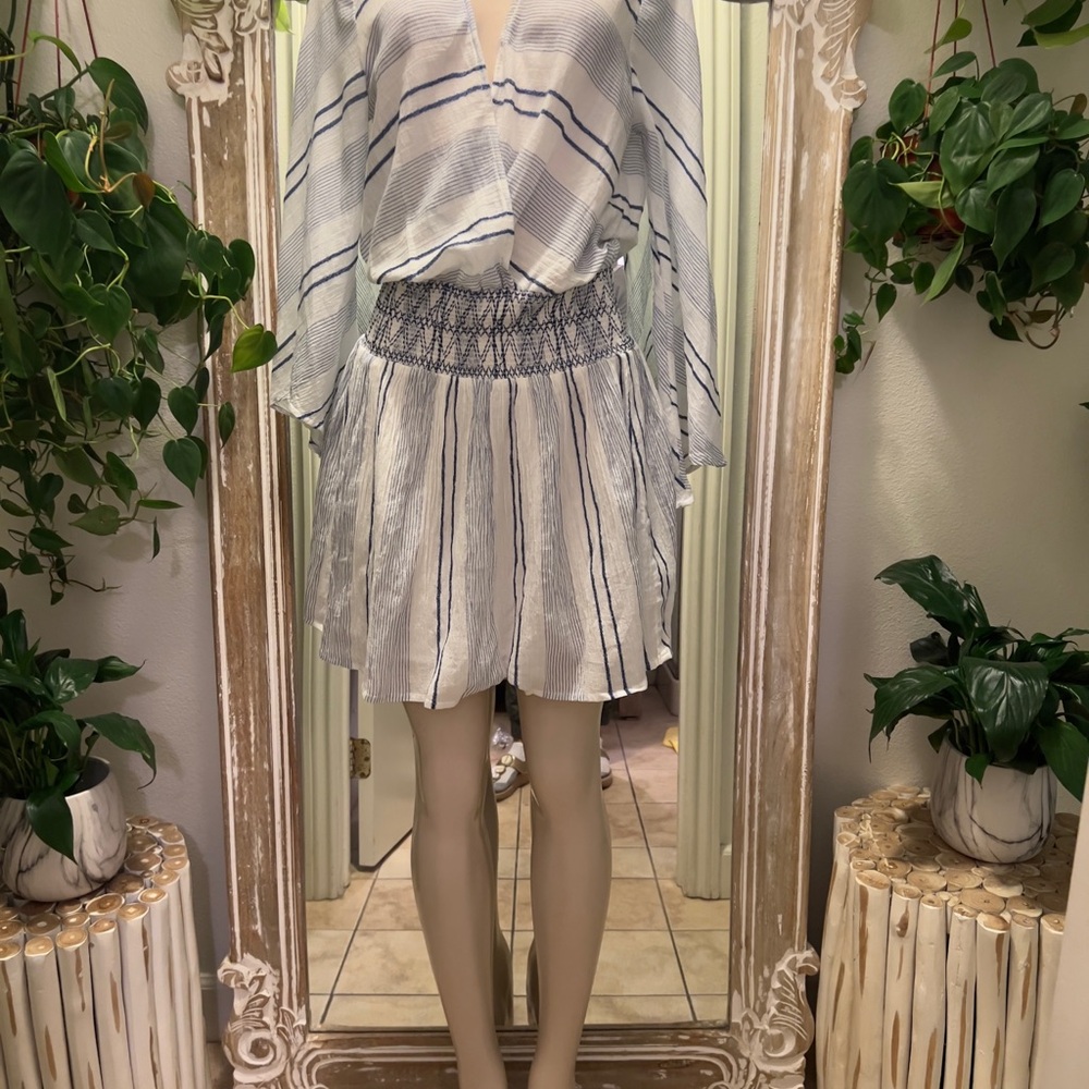 On The Road White and Blue Striped Dress